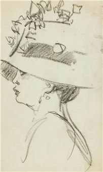 A lady in profile wearing a fantastic hat - John Duncan Fergusson