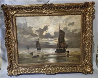 Nocturnal landscape with boats - Johan Dijkstra