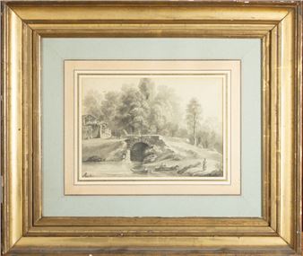 Lively landscape with a bridge in a wooded setting - Claude Victor  de Boissieu