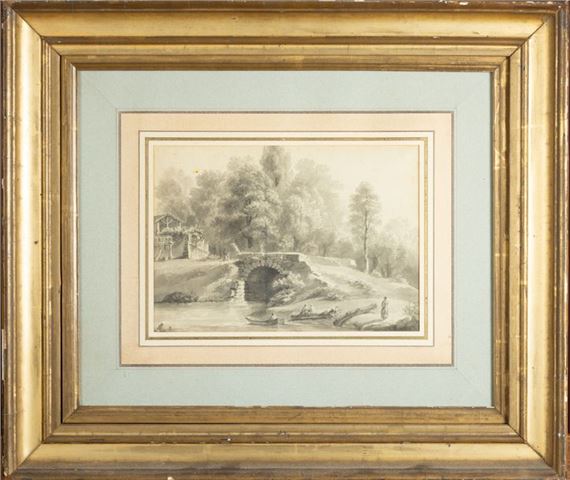 Lively landscape with a bridge in a wooded setting - Claude Victor  de Boissieu