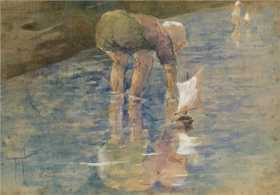 Launching the Toy Boat, Brittany Beach France, c1910s - Frances Hodgkins