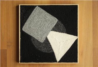 Monochromatic shapes abstract yarn painting - Len de Graaf