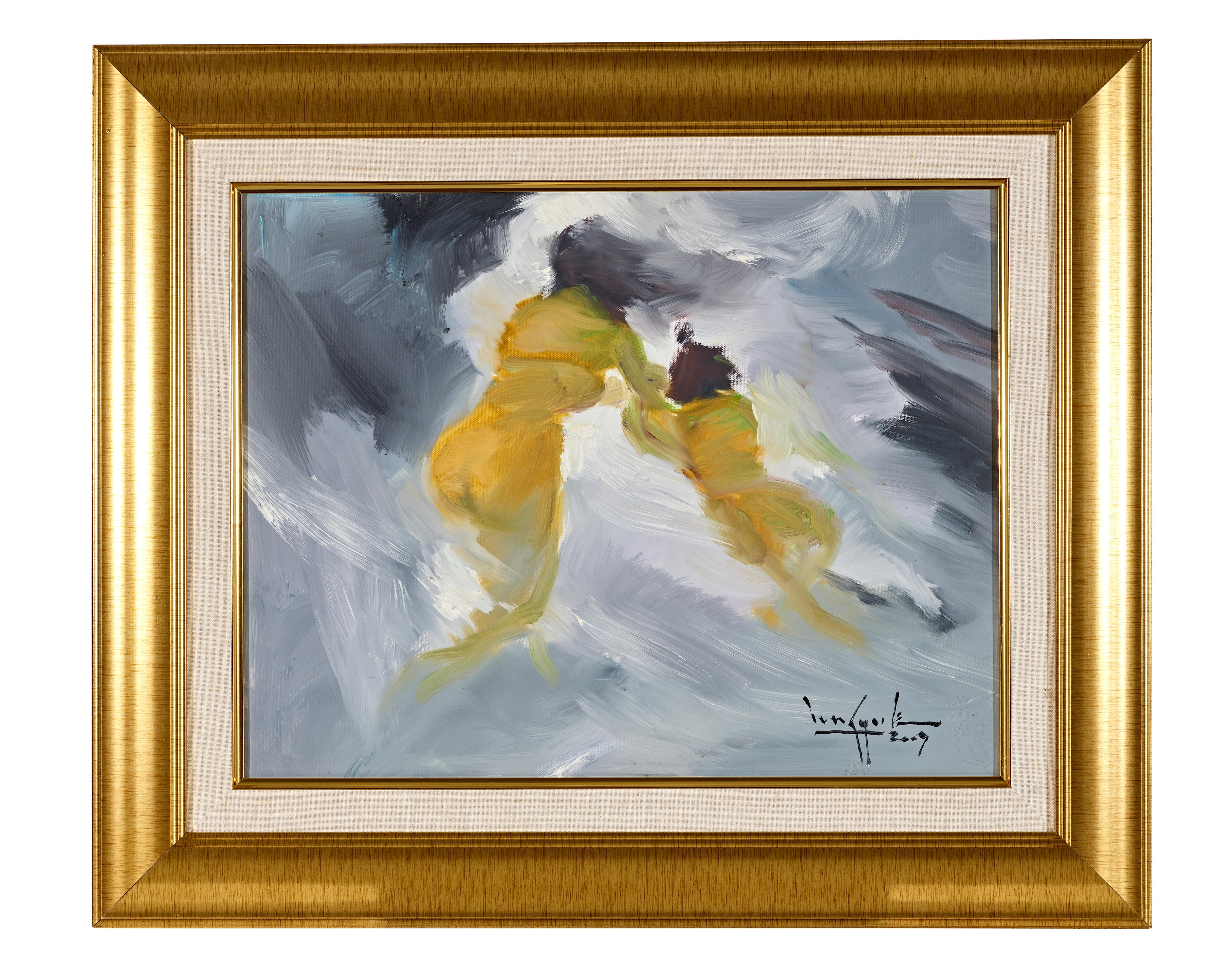 Artwork by U Lun Gywe, Caught in the Rain, Made of oil on canvas