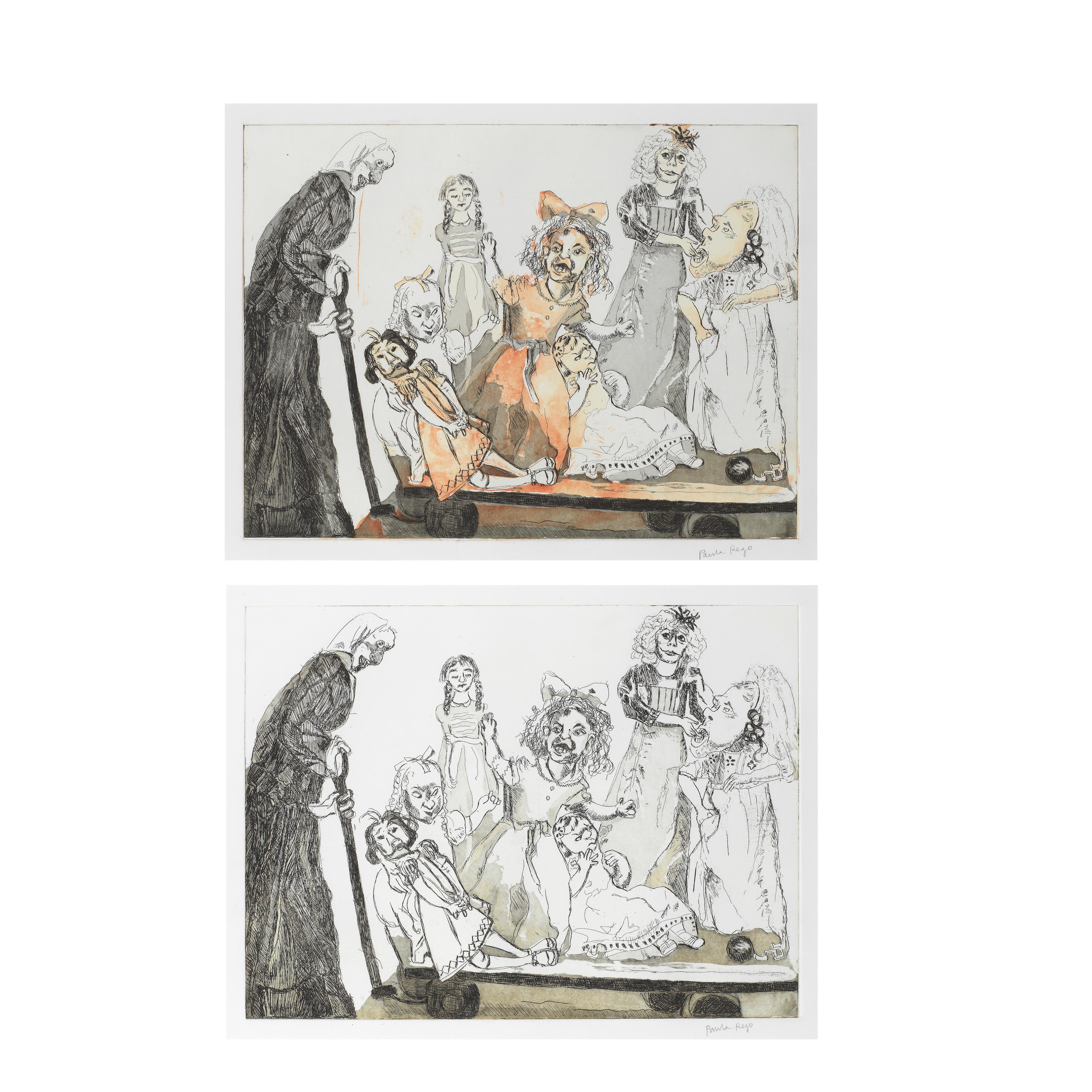 Artwork by Paula Rego, Death Goes Shopping (Rosenthal 277), Made of etchings with aquatint in colours, on Somerset wove paper