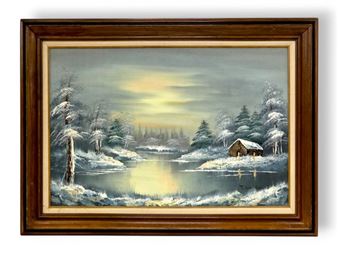 Untitled Original Winter Landscape Oil Painting - J. Bernard