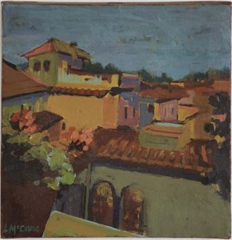 Balcony view of a colorful Italian village scene - Linda Mccane