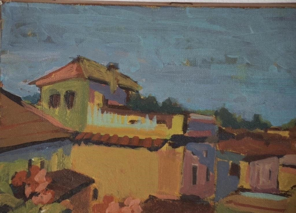 Artwork by Linda Mccane, Balcony view of a colorful Italian village scene, Made of Oil