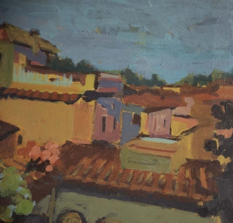 Artwork by Linda Mccane, Balcony view of a colorful Italian village scene, Made of Oil