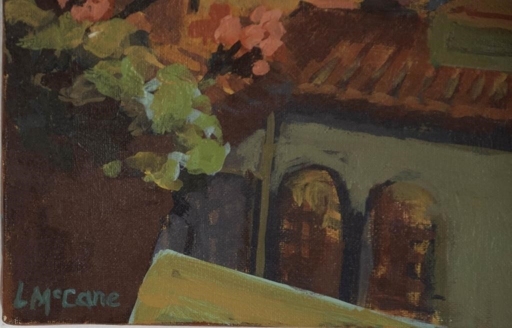 Artwork by Linda Mccane, Balcony view of a colorful Italian village scene, Made of Oil