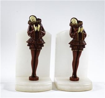 Harlequin Art Deco bookends - J.B. Hirsch