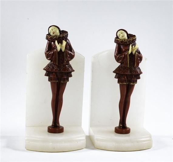 Harlequin Art Deco bookends - J.B. Hirsch
