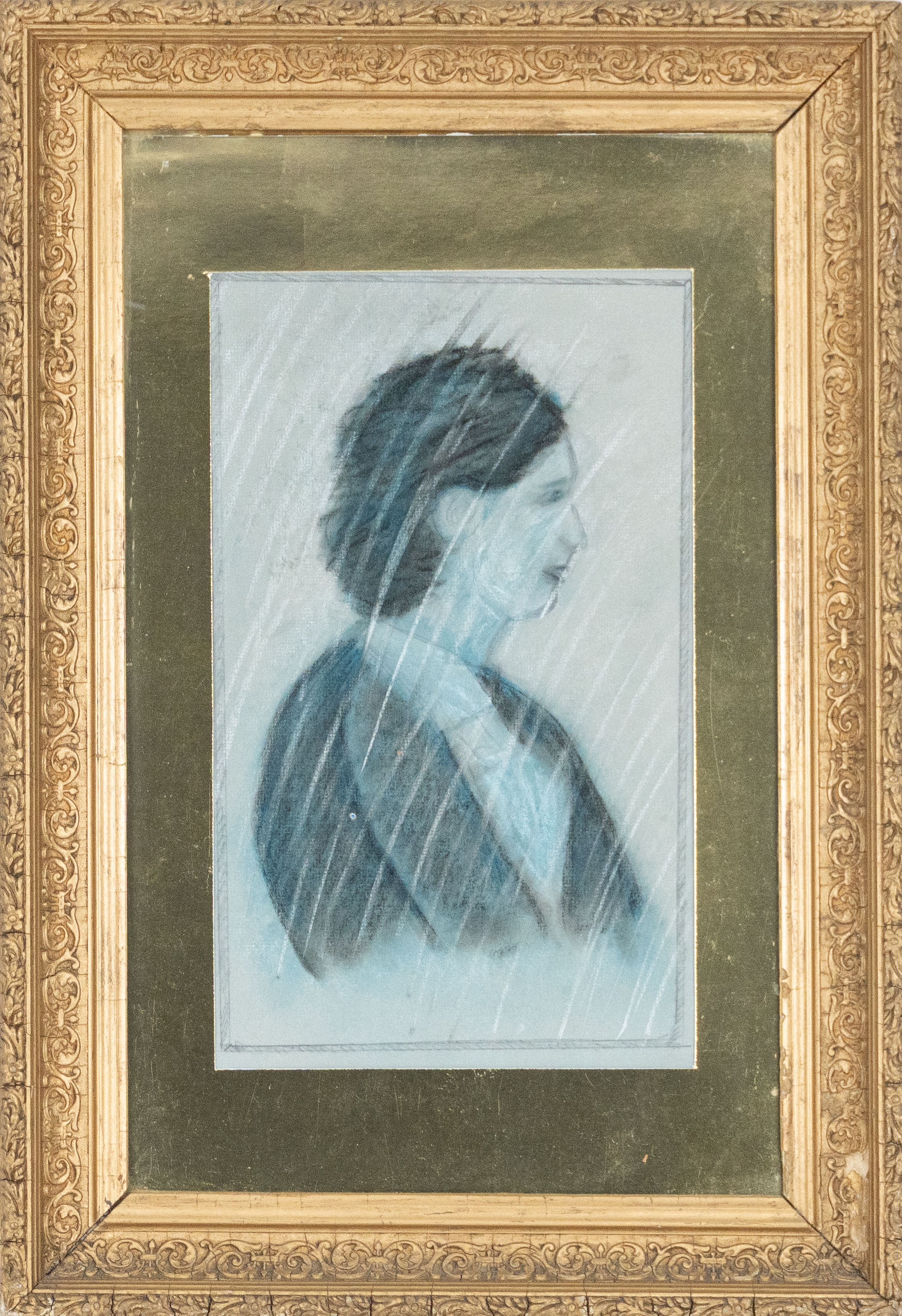 Artwork by Alfred Laliberté, Femme de profil, Made of Pastel Et Fusain Sur Papier