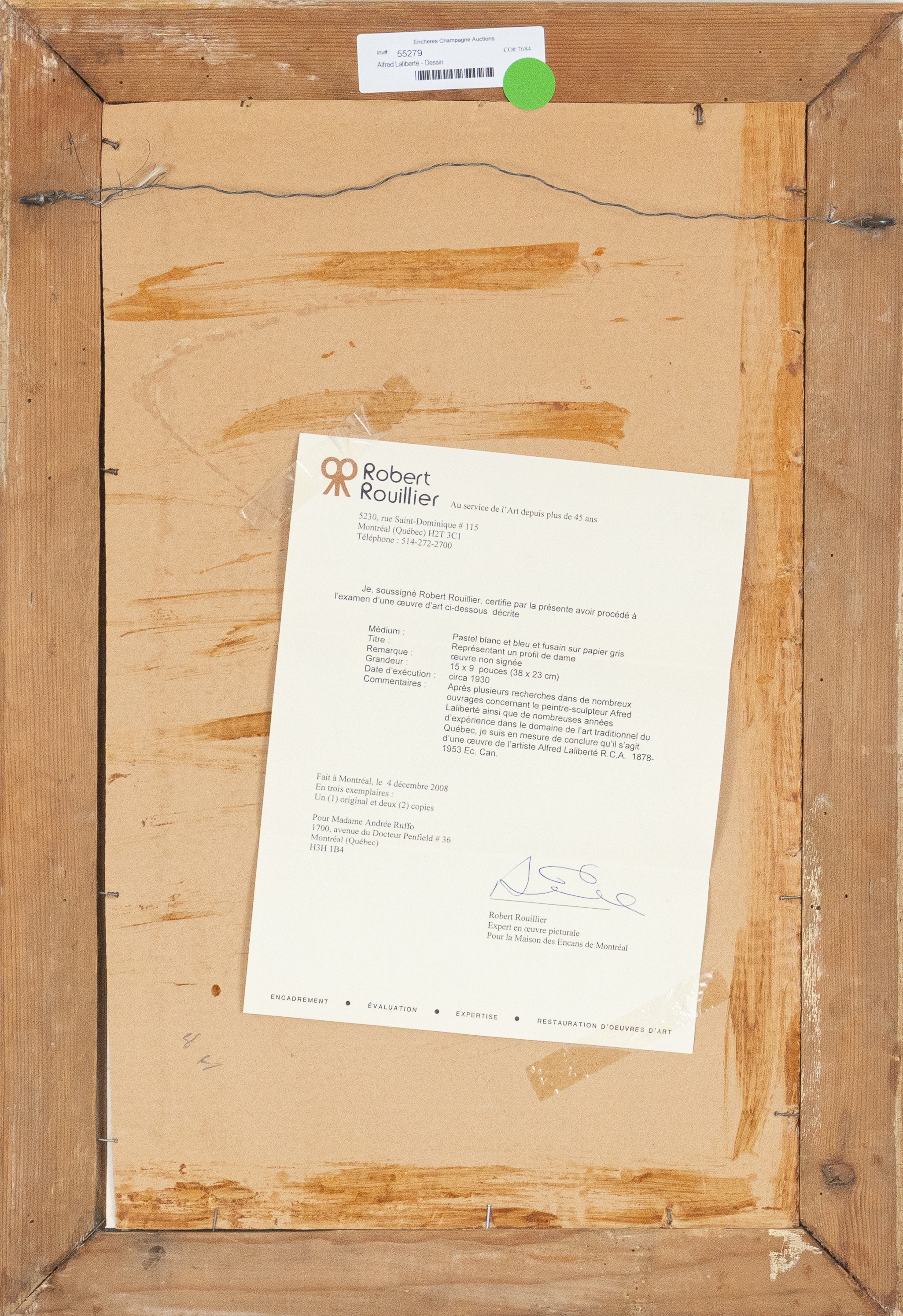 Artwork by Alfred Laliberté, Femme de profil, Made of Pastel Et Fusain Sur Papier