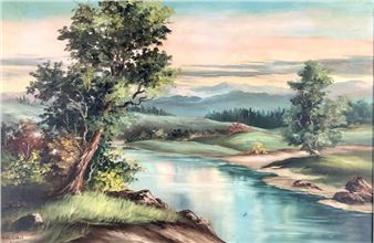 Riparian landscape oil painting - Elizabeth Hubbell