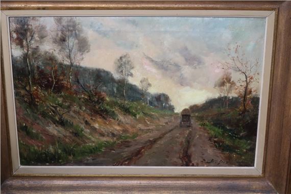 Romantic landscape with covered wagon - A. Dupont