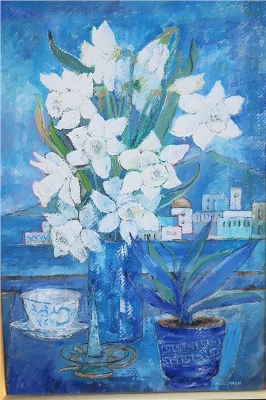 Still life with white daffodils - Raoul Hausmann