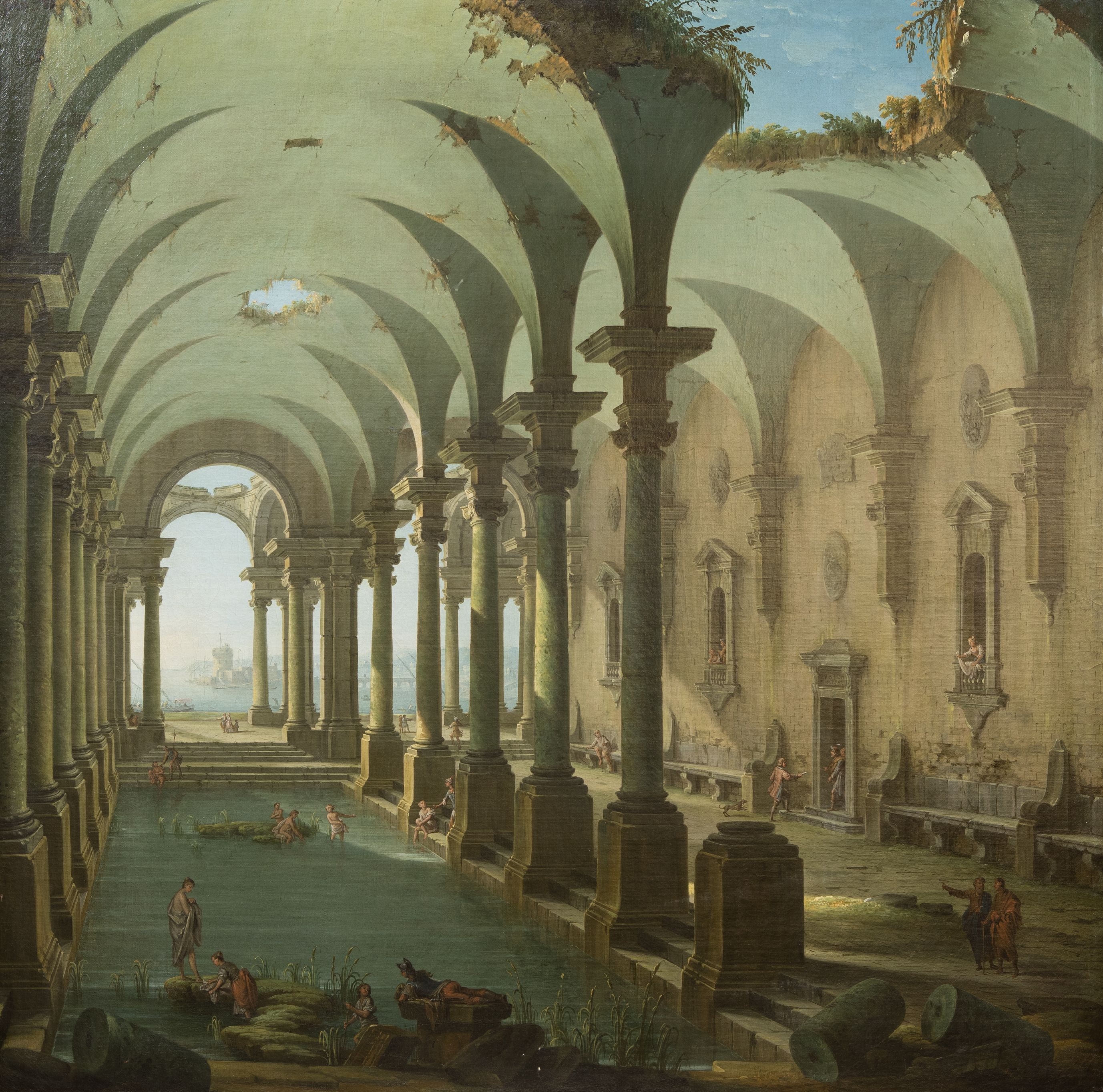 Artwork by Antonio Joli de Dipi, Caprice with Roman Baths, Made of Oil On Canvas