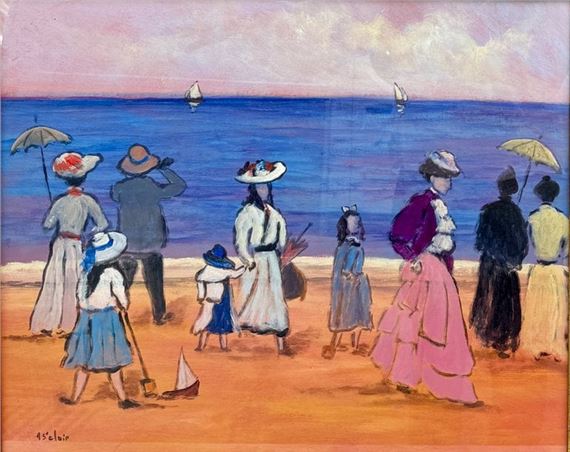 Beach scene - families by the water by Henry Saint-Clair