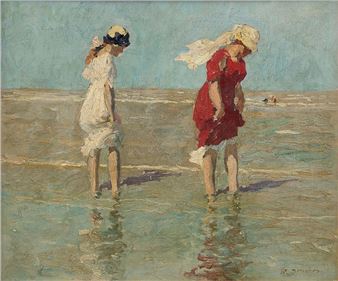 Huile sur toile: Jeunes filles en bord de mer - Frans Smeers