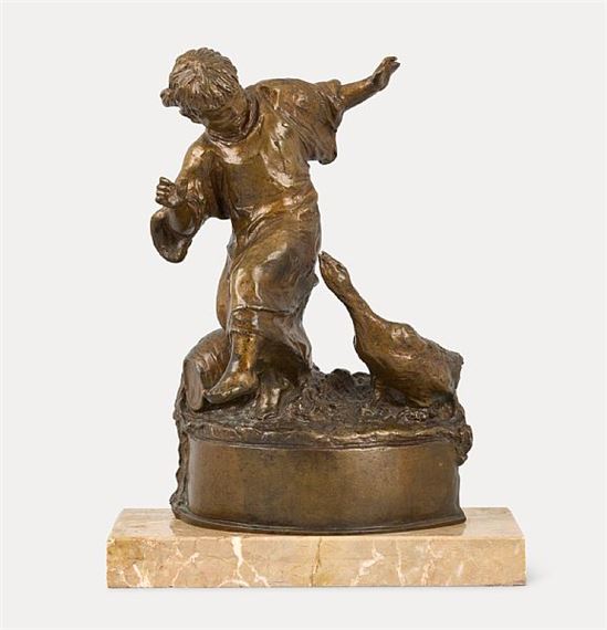 Enfant effrayé par une oie - Alfred Courtens