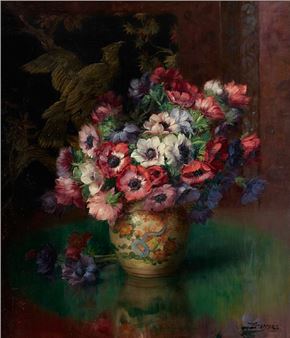 Vase fleuri sur fond de paravent - Julien Stappers