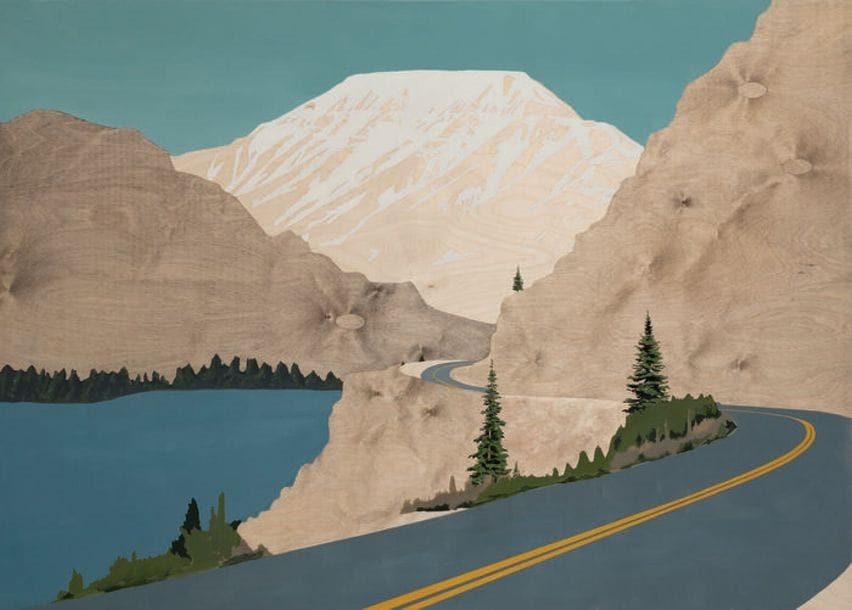 Artwork by Blaise Drummond, Chagrin Falls (Tips for Mountain Driving, Made of Oil On Plywood