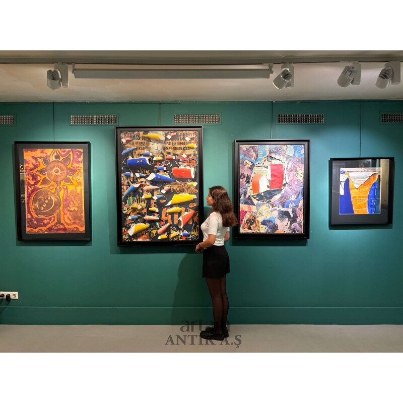 Artwork by Burhan Doğançay, Two Red Curls, Made of Akrilik Ve Kolaj