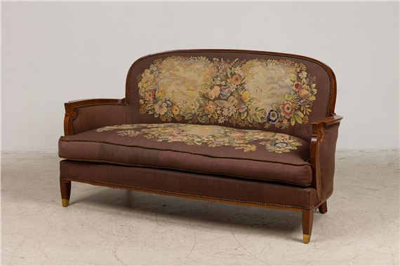 French Art Deco Tapestry Settee by Jules Leleu, c. 1940