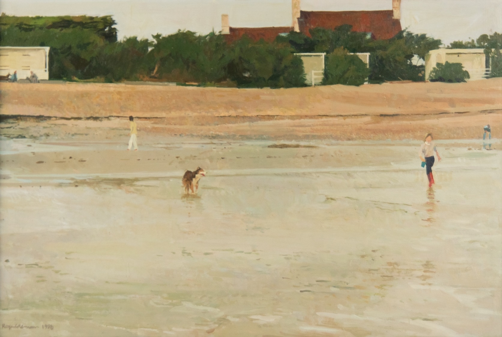 Roger Coleman | Beach scene with figures and a dog (1986) | MutualArt