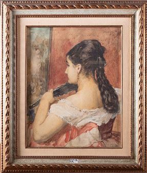 Jeune femme à l’éventail de dos - Eugène Verdyen