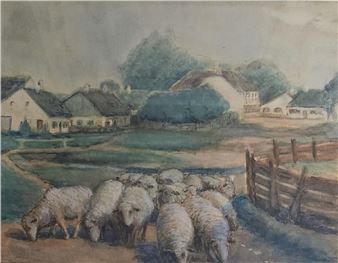 Sheep in Landscape - Louis F. Mueller