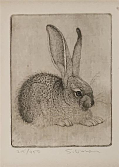 Sheridan Oman | limited edition etching, depicting bunny rabbit | MutualArt