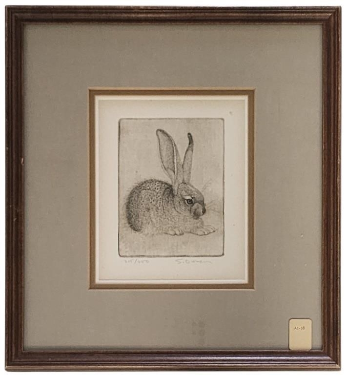 Sheridan Oman | limited edition etching, depicting bunny rabbit | MutualArt