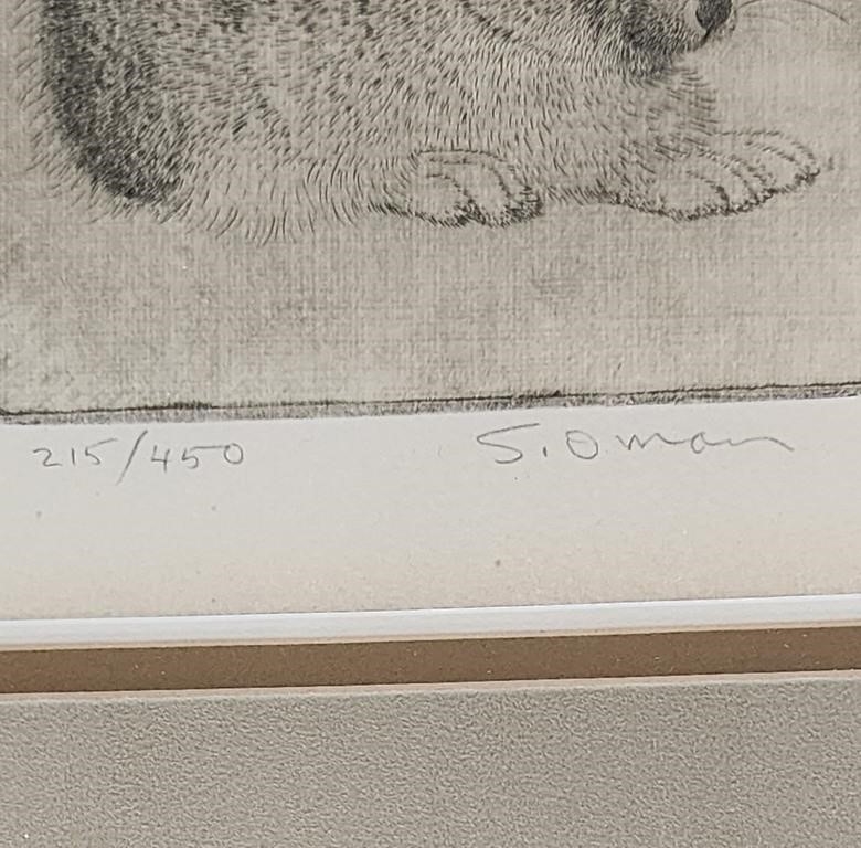 Sheridan Oman | limited edition etching, depicting bunny rabbit | MutualArt
