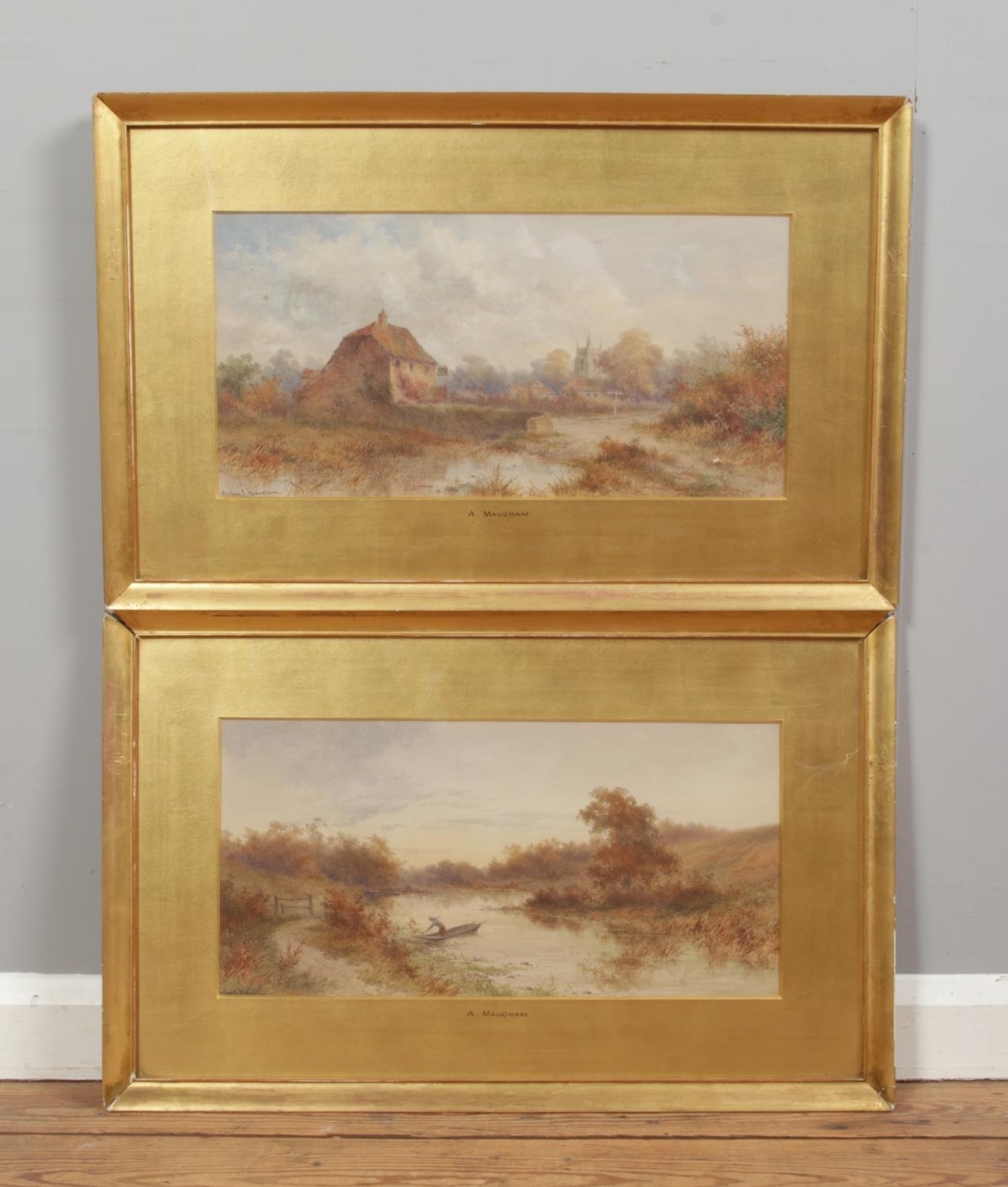 Artwork by Arthur Ernest Maugham, A Quiet Evening on The Tees, Near Yarm and Entering Thorpe Village, Durham, Made of Watercolour