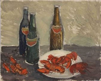 Still life with crayfish and bottles - Ivans Skakuns