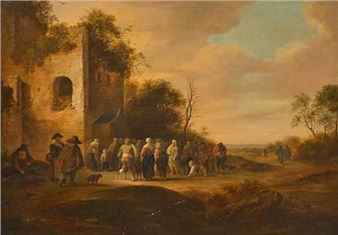Villagers before a church - Pieter de Bloot