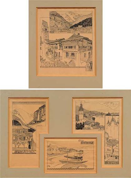Lot of four drawings: 1 - Ernest Biéler