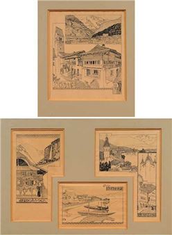 Lot of four drawings: 1 - Ernest Biéler