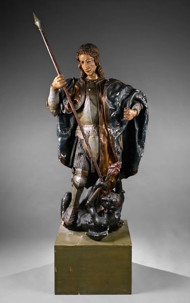 Spanish School, 17th Century | Saint Michael slaying the dragon | MutualArt