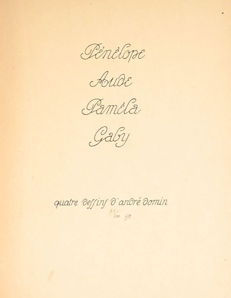 Artwork by André Domin, Celles qui attendirent : Pénéloppe, Aude, Pamela, Gaby, Made of Portfolio With Flaps, Complete With Four Black-And-White Engraved Plates