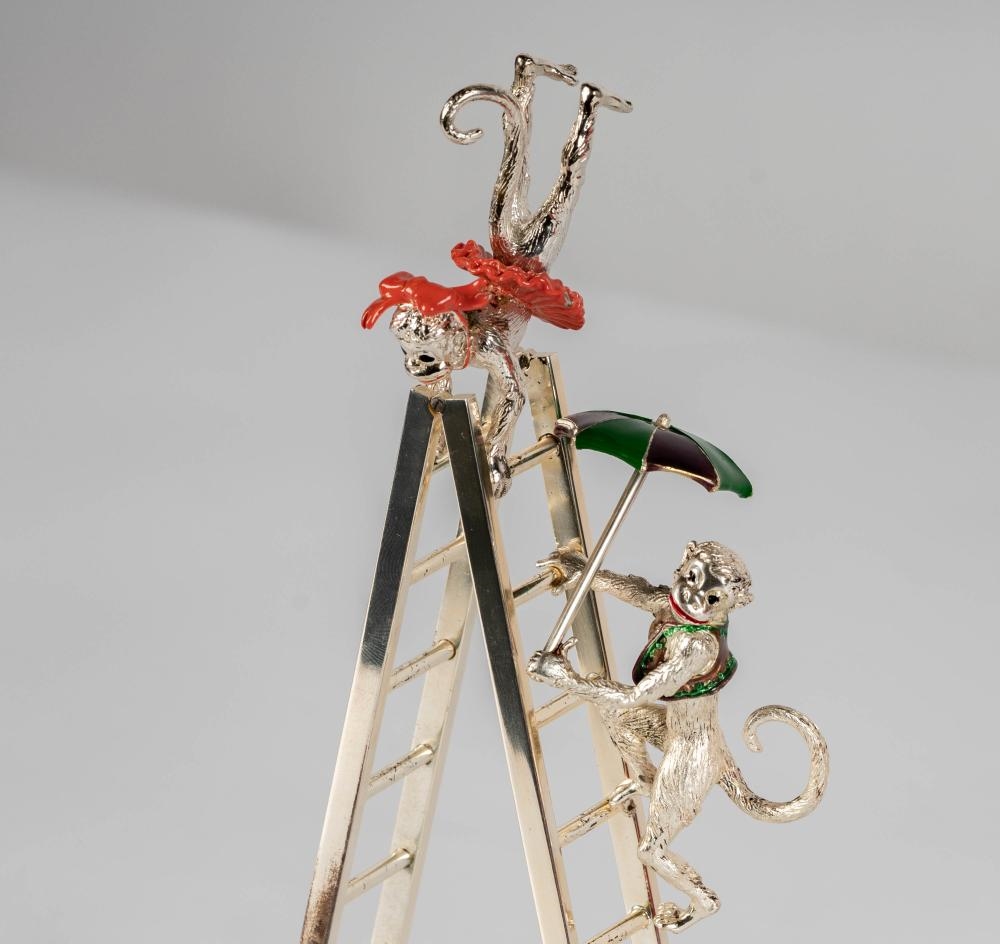 Artwork by Gene Moore, Sterling and Enamel Circus Monkey Group, Made of Sterling Silver, Enamel