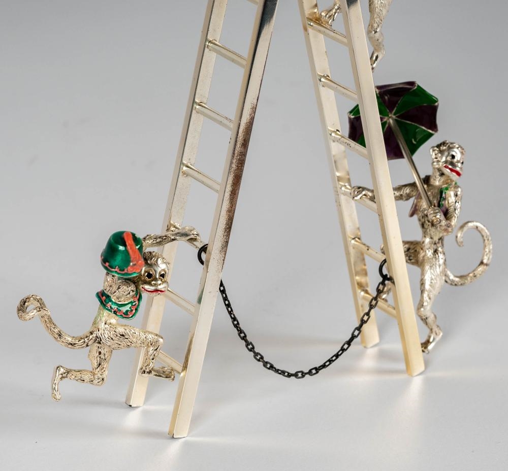 Artwork by Gene Moore, Sterling and Enamel Circus Monkey Group, Made of Sterling Silver, Enamel