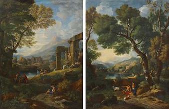 Pair of works: Arcadian landscapes - Jan Frans van Bloemen