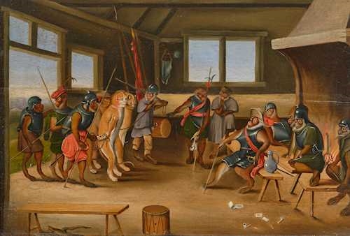 Artwork by Jan van Kessel I, The monkey tribunal, Made of Oil on panel