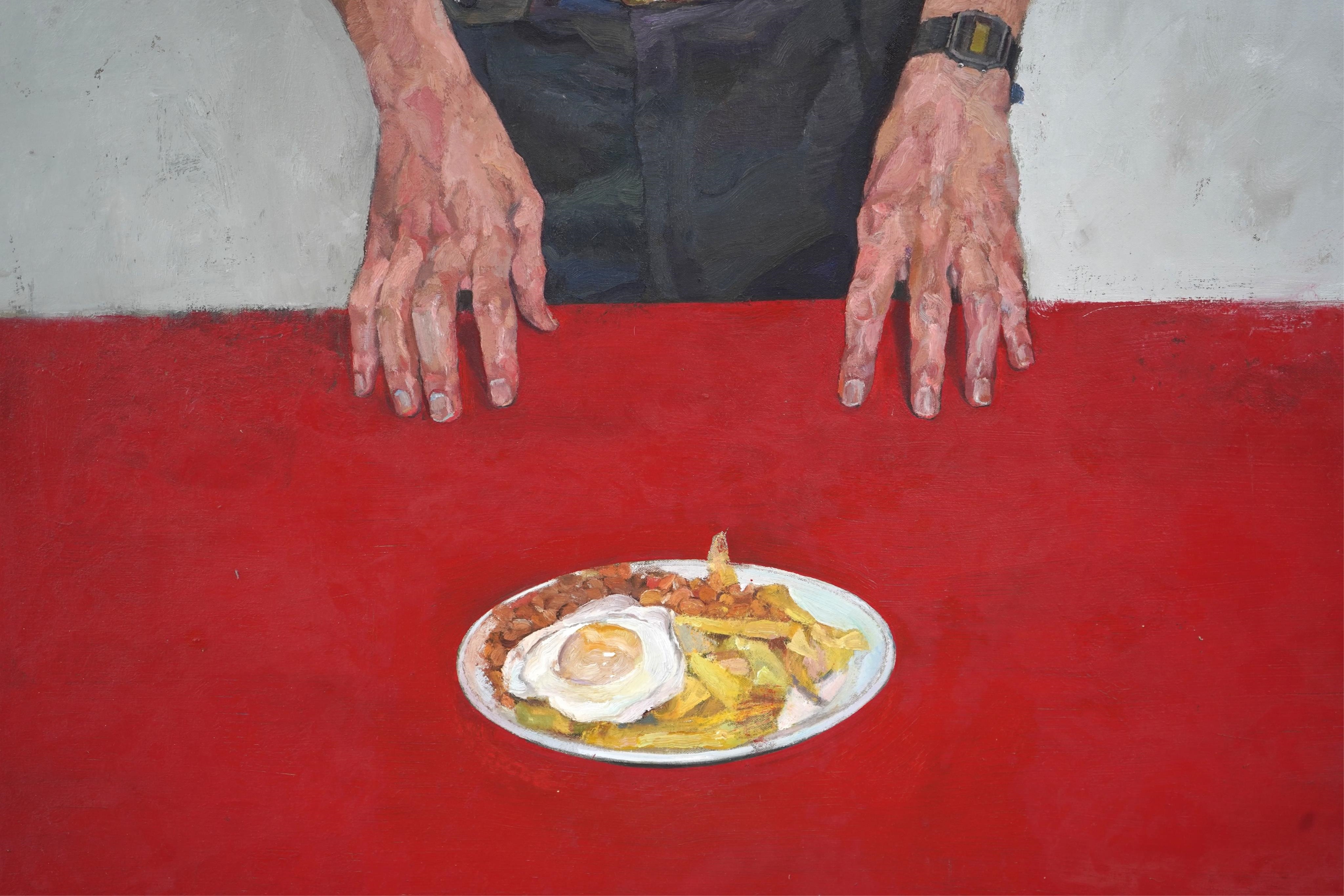 Artwork by Justin Mortimer, Trevor (Red Table, Made of Oil On Canvas