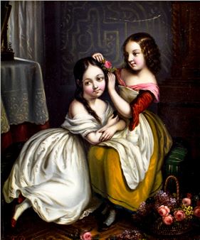 Interior Scene with Two Girls - F. Beda