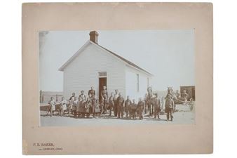 F.E. Baker School Hoouse & Students Photo - Frank E. Baker