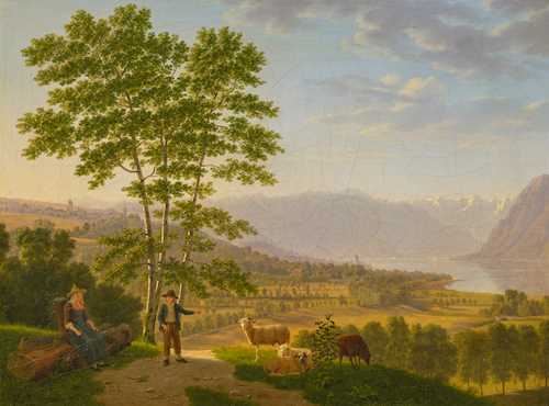 Lake Geneva with a view of Lausanne by Johann Jakob Biedermann, 1763–1830