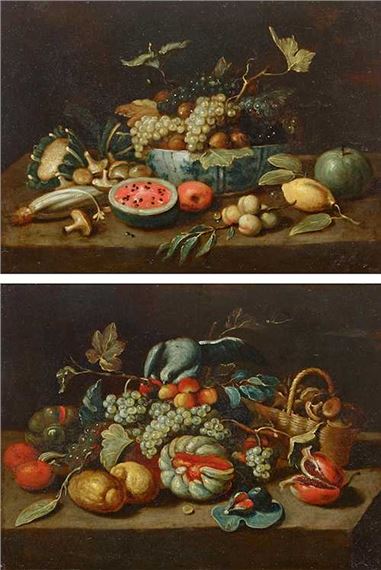 Pair of works: Basket of fruits with grey parrot - Pseudo Jan van Kessel II